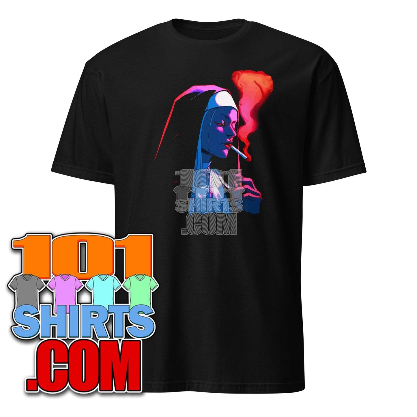 101SHIRTS Smoking Nun T-Shirt Unique Funny Tee - 101SHIRTS