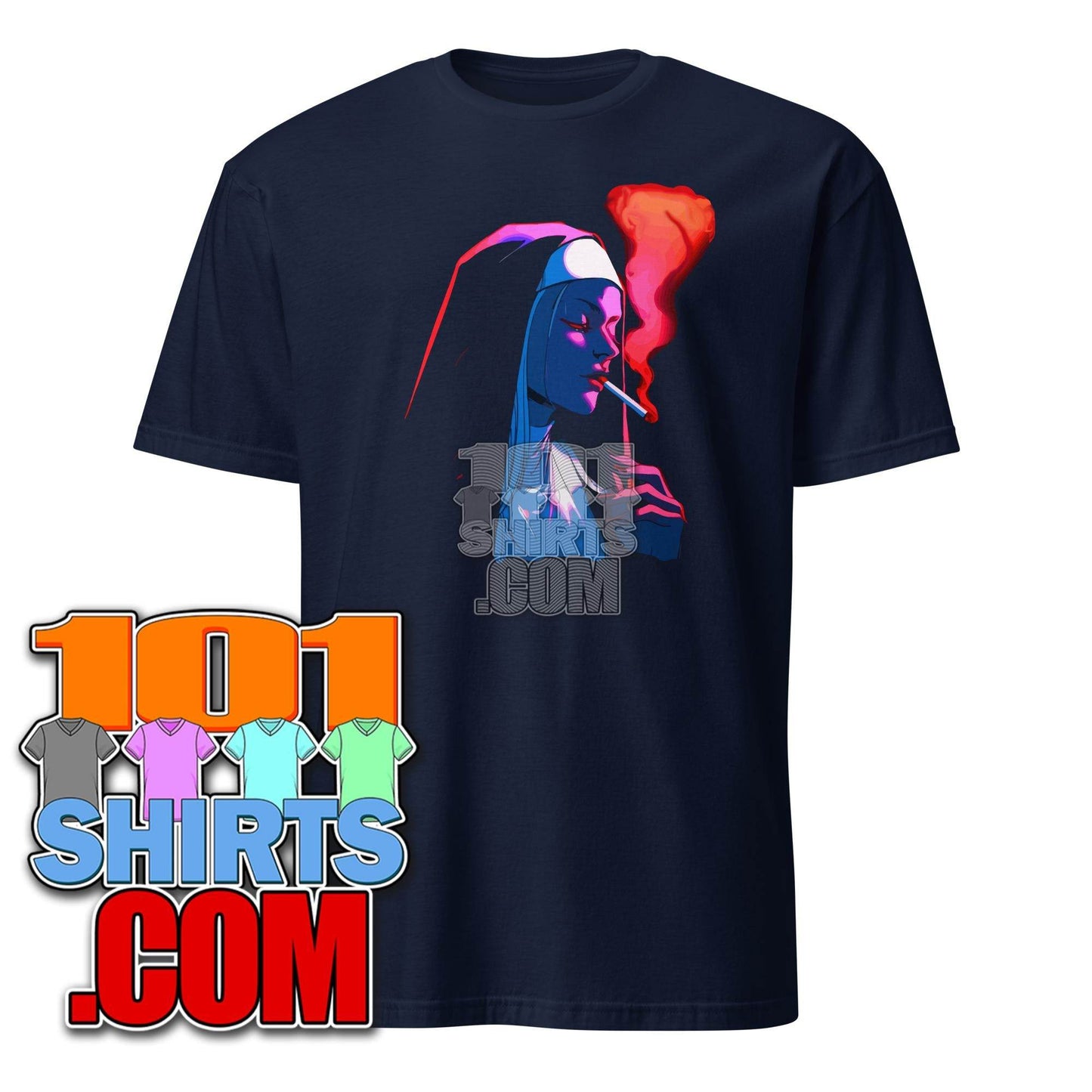 101SHIRTS Smoking Nun T-Shirt Unique Funny Tee - 101SHIRTS