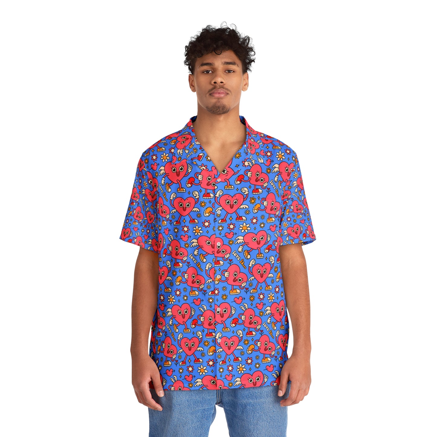 Retro Cartoon Characters Hearts Love Funny Hawaiian Aloha Shirt