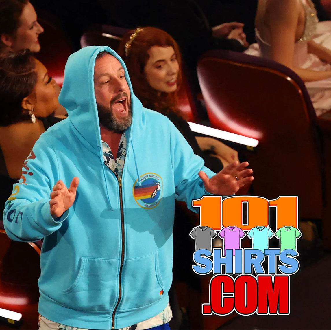 Aviator Nation Malibu California Adam Sandler Oscars Outfit 2025 Blue Zip Hoodie - 101SHIRTS