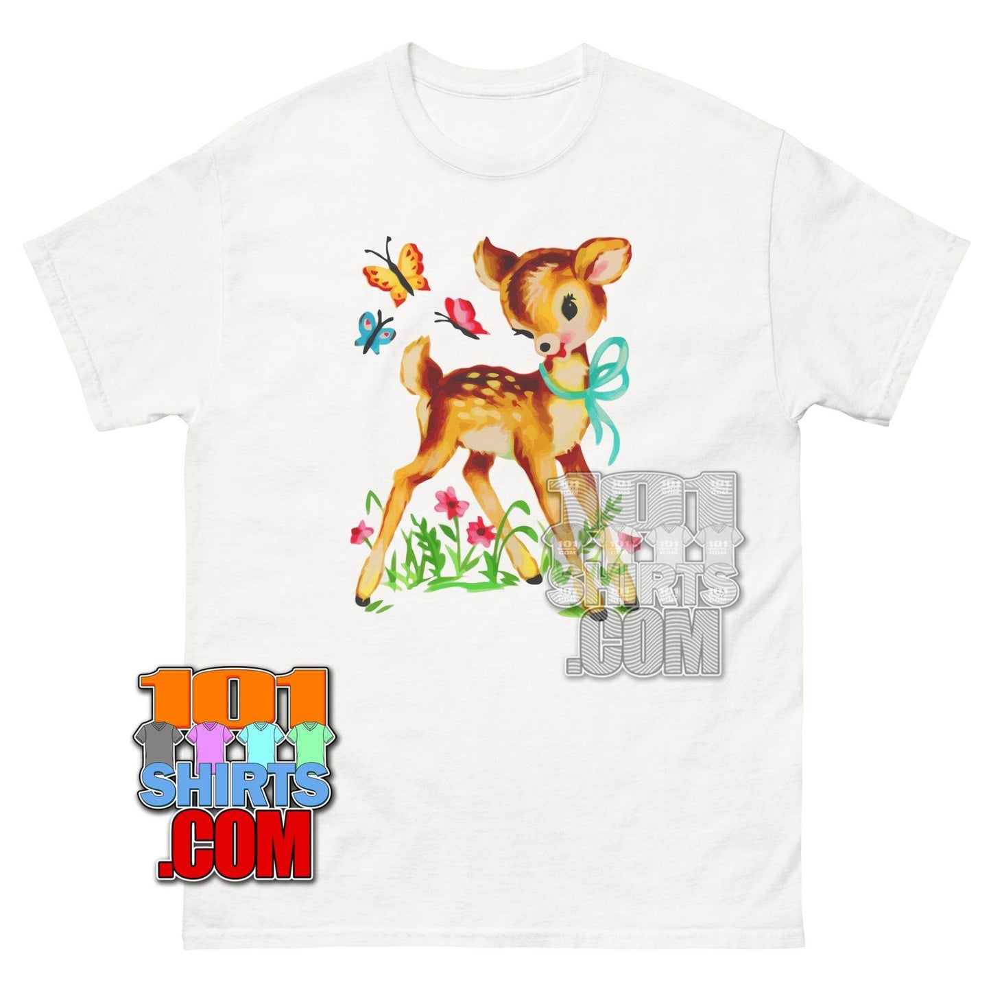 Cute Retro Fawn T-Shirt | Vintage Deer & Butterfly Tee | Animal Lover Gift - 101SHIRTS