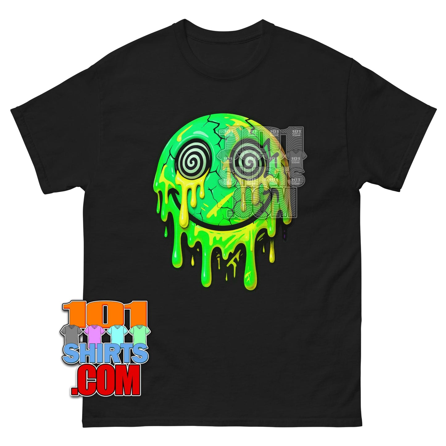 Drippy Hypnotic Smiley Face T-Shirt: Trippy, Edgy, & Unique Statement Piece!