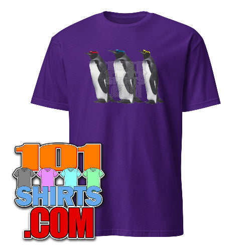 The Big Bang Theory three cute Penguins with colorful Sunglasses Leonard Hofstadter Purple T-Shirt