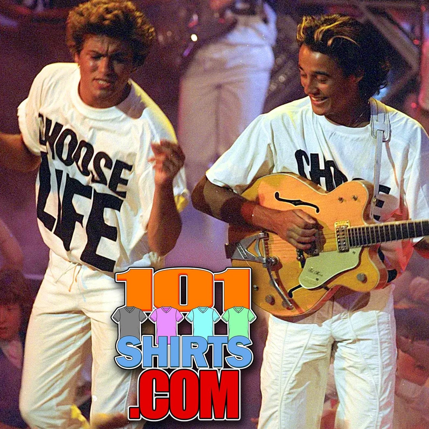 Wham Choose Life UK Pop Band George Michael 80s Vintage White T-Shirt - 101SHIRTS