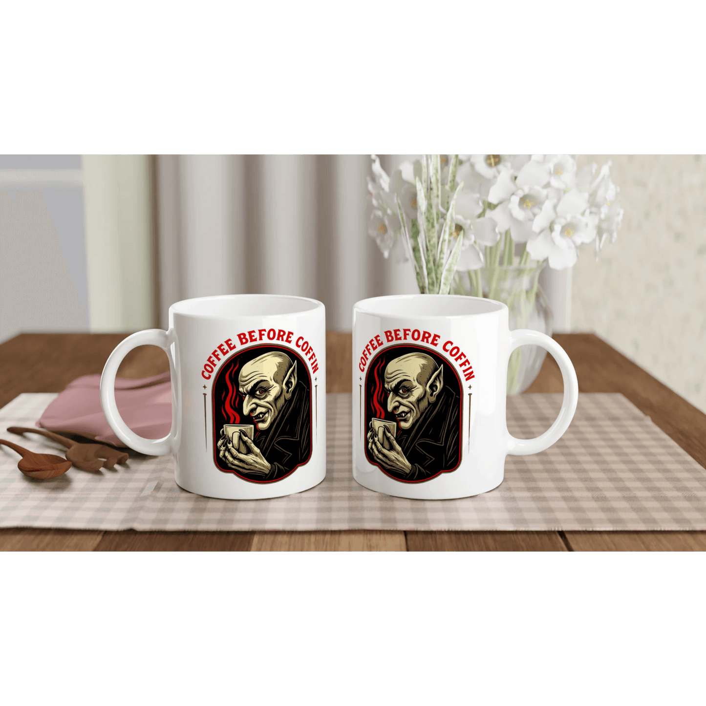 Vampire Coffee Lover Mug - Gothic Horror Art, Unique Spooky Gift, Dracula Fan Coffee Cup - 101SHIRTS