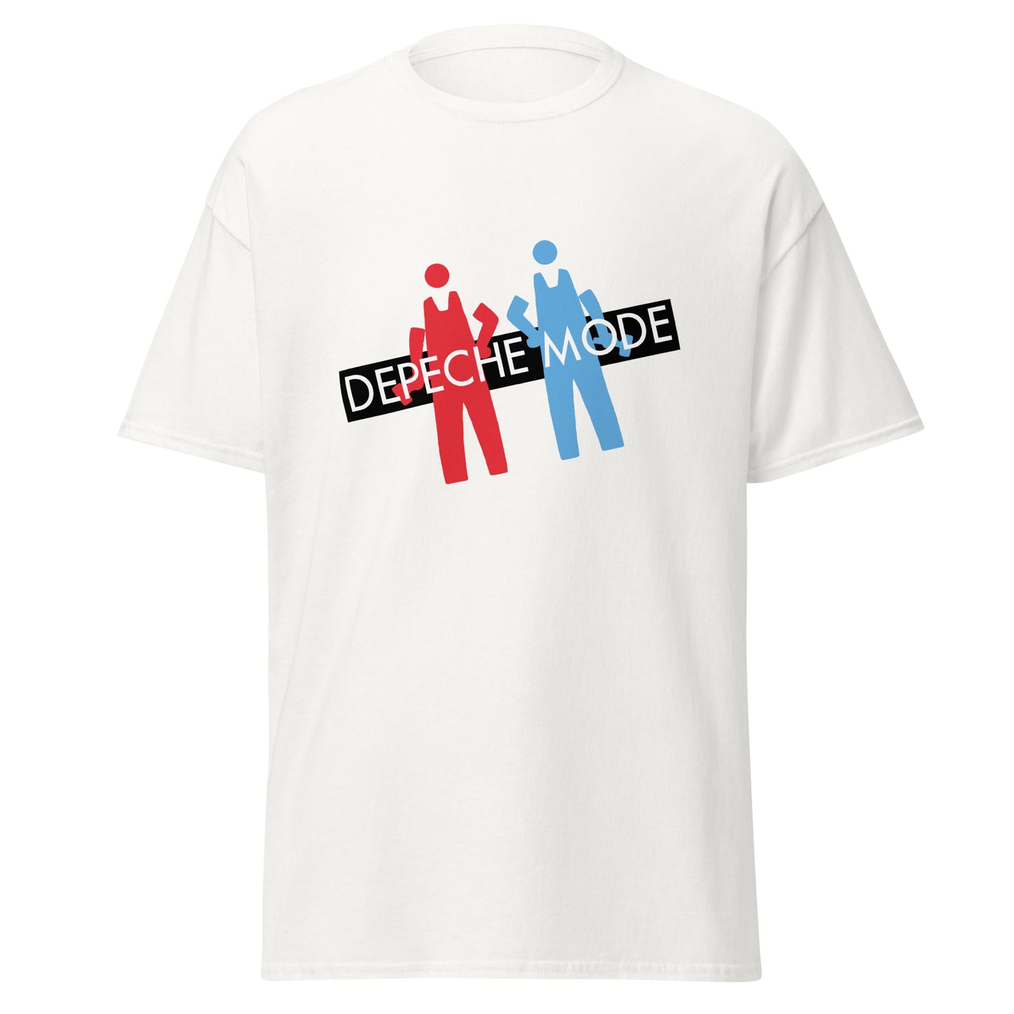 White 101SHIRTS Depeche Mode 1983 tour t-shirt with red and blue graphic figures and black logo text