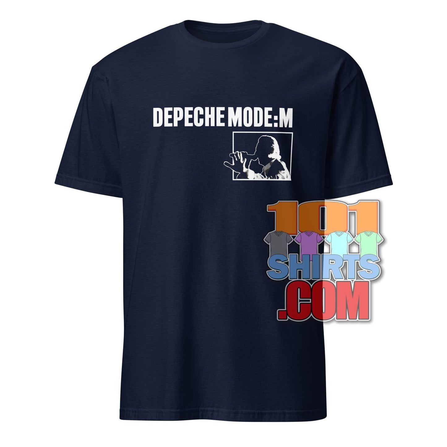 Depeche Mode M concert t-shirt in navy blue with white graphic and text from 101SHIRTS