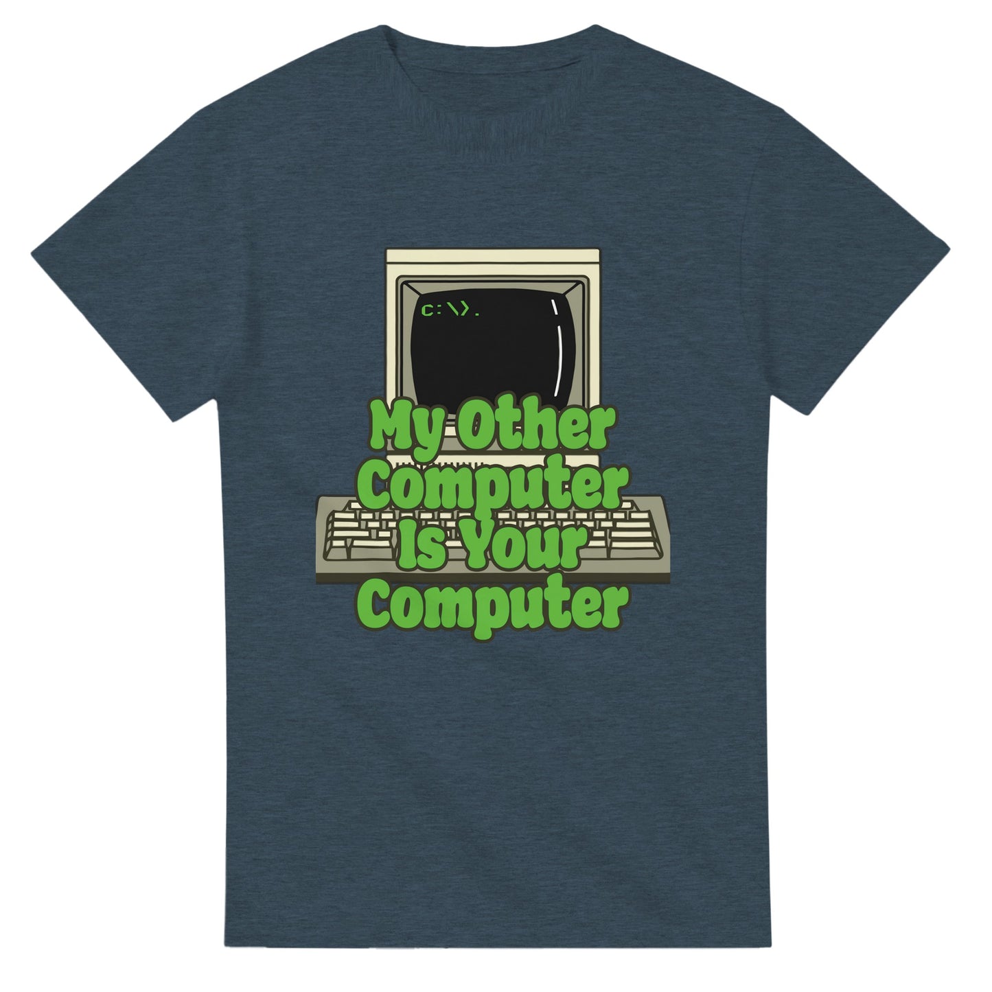 101SHIRTS funny hacker t shirt with vintage computer graphic and green text on blue fabric