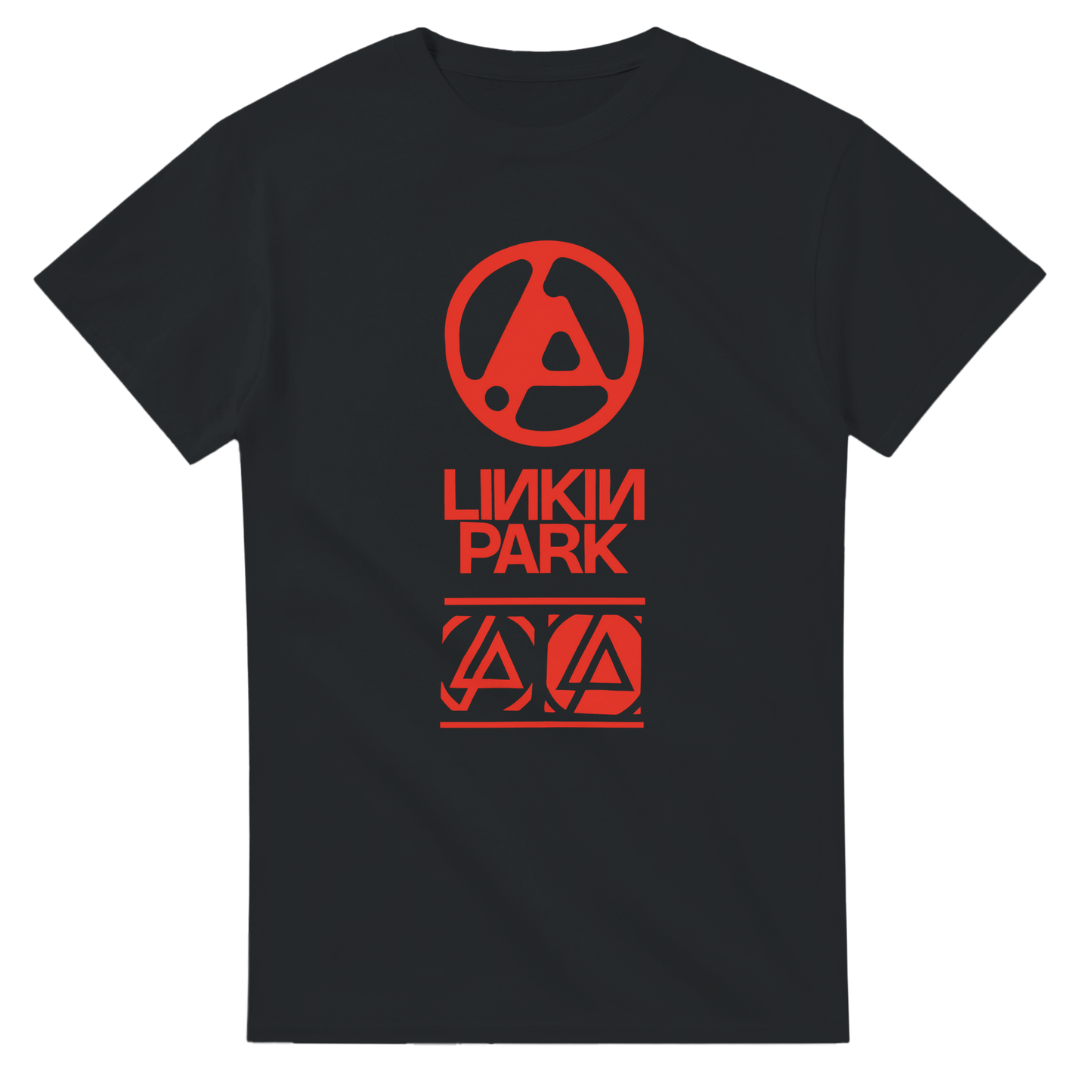 Black Linkin Park 2025 tour t-shirt with red band logo and graphic design by 101SHIRTS
