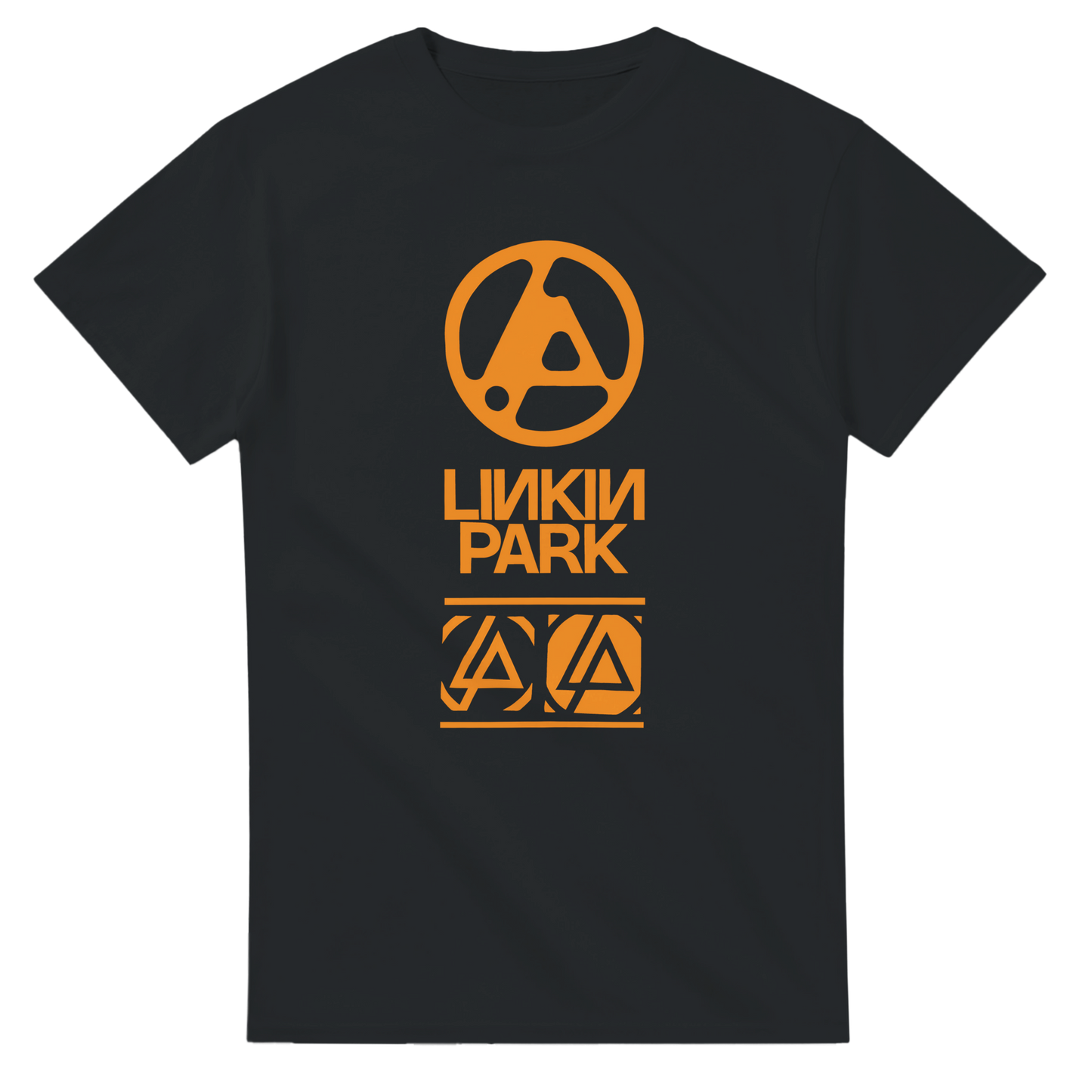 Black 101SHIRTS Linkin Park tour shirt 2025 with orange band logo and graphic design