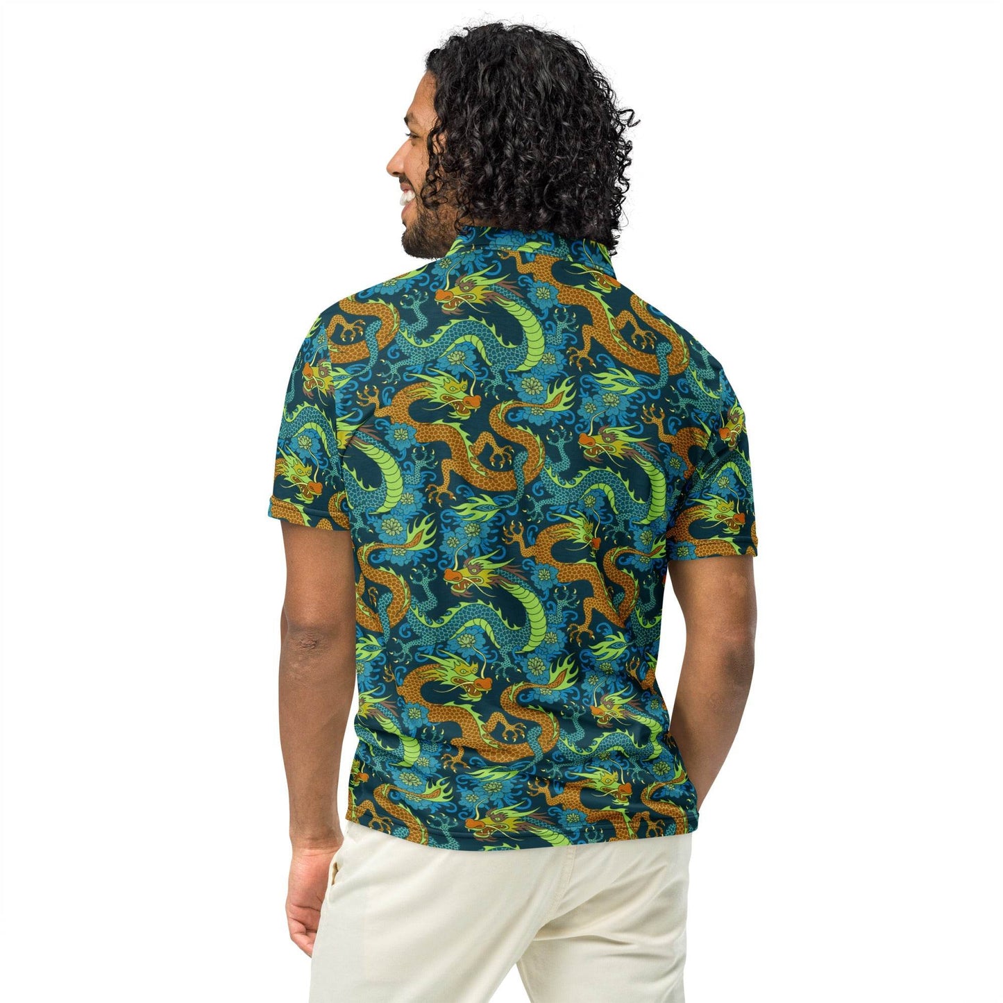 Chinese Dragon Graphic Pattern Mens slim fit polo Shirt - 101SHIRTS
