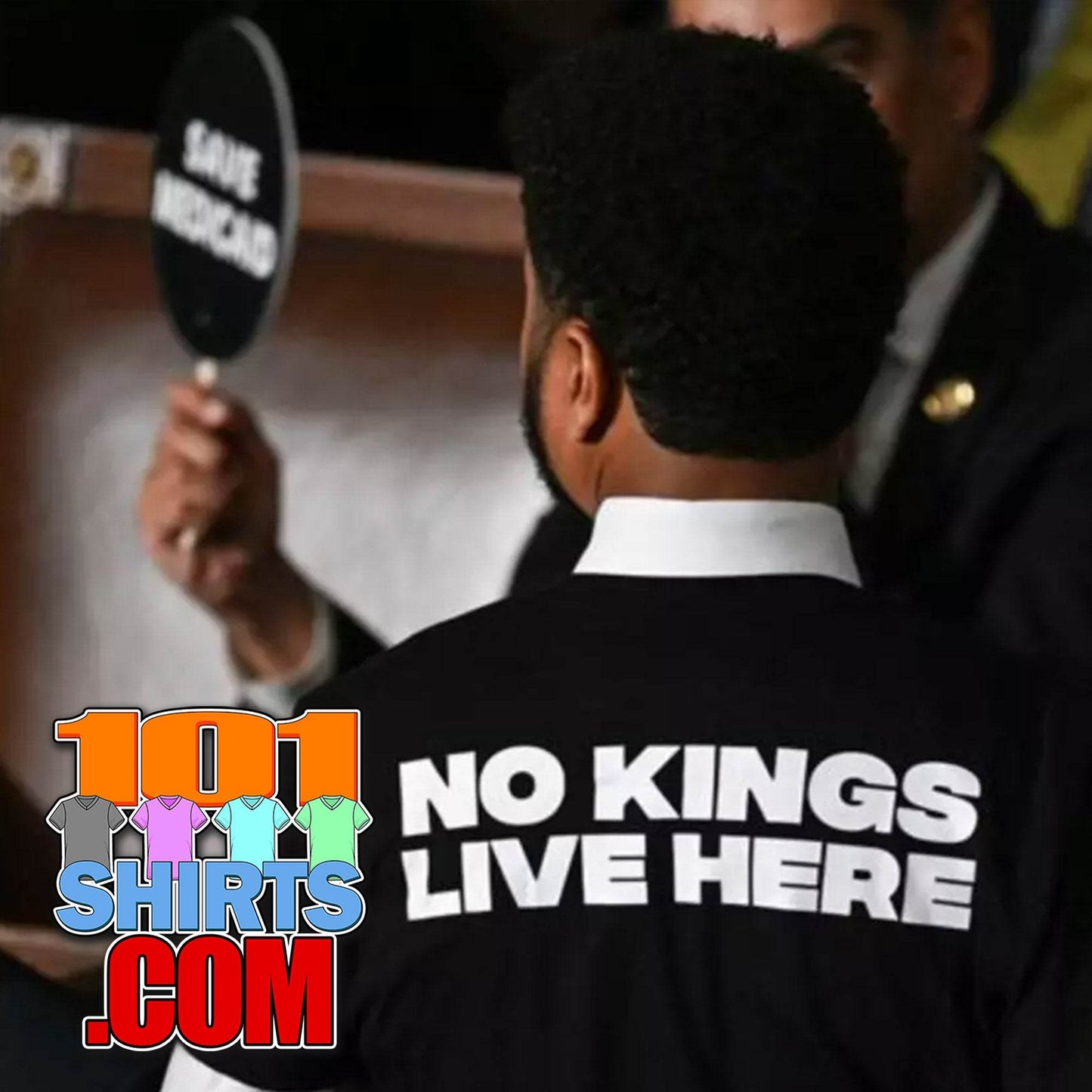 Democrat Rep. Maxwell Frost Wearing No Kings Live Here Back Print T-Shirt - 101SHIRTS