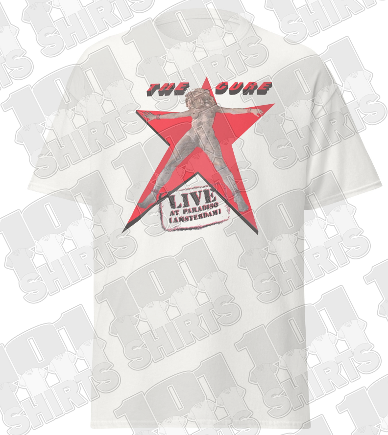 White 101SHIRTS rare The Cure Paradiso Amsterdam tee with red star and vintage graphic design