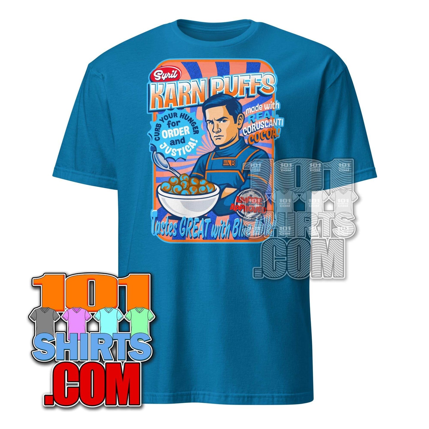 Andor Star Wars TV Series Tee Syril Karn Puffs Blue Milk Cereals Parody T-Shirt - 101SHIRTS