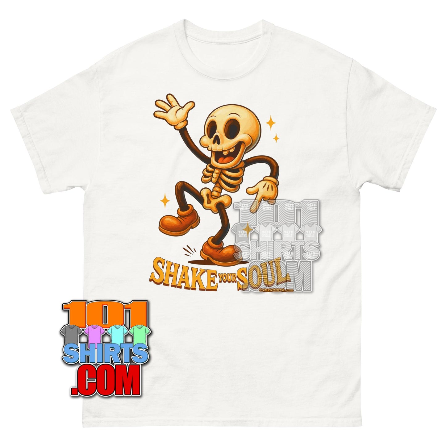 Dancing Skeleton T-Shirt Shake Your Soul Retro Cartoon Vintage Gift Tee