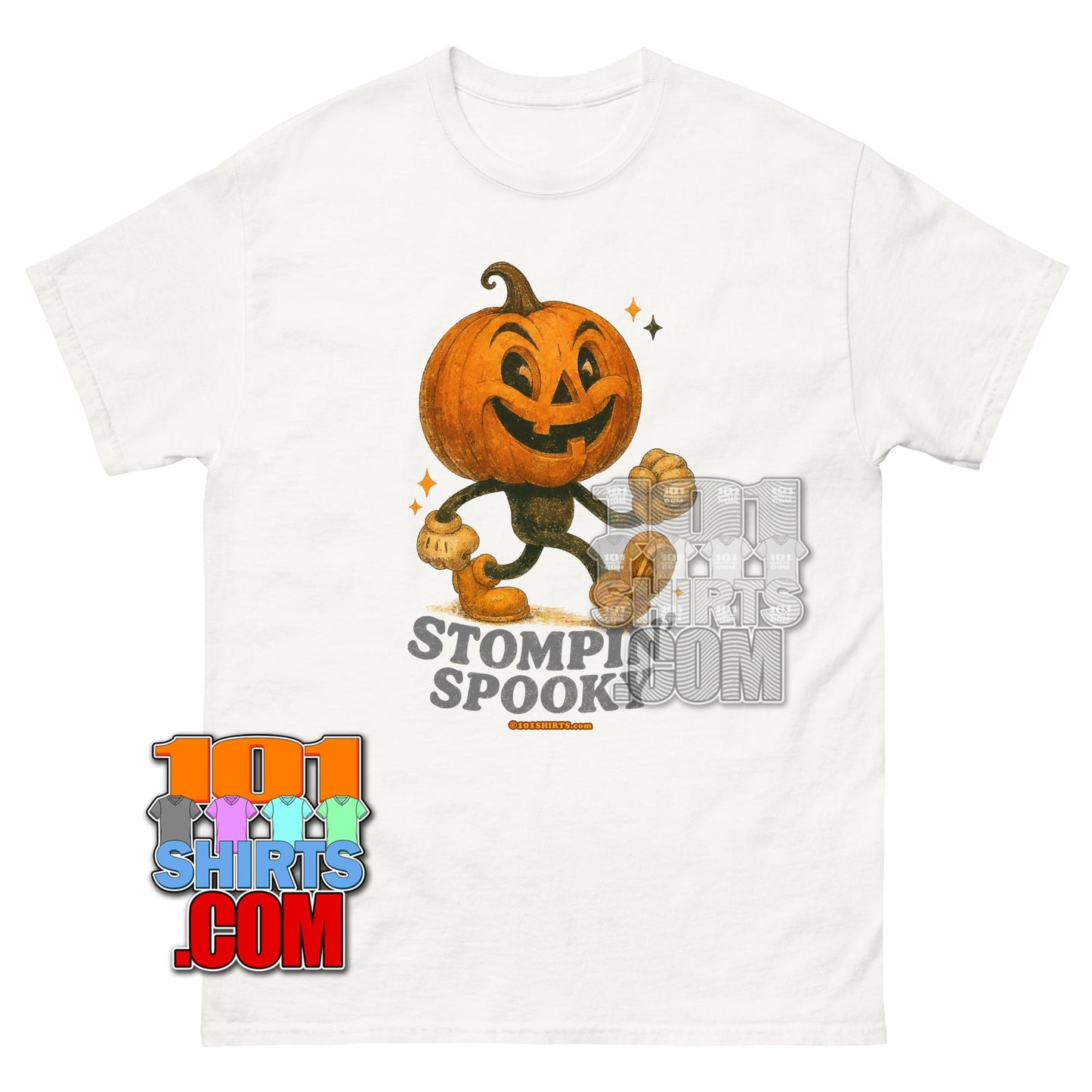 Stompin Spooky Pumpkin T-Shirt Retro Cartoon Halloween Jack O Lantern Tee
