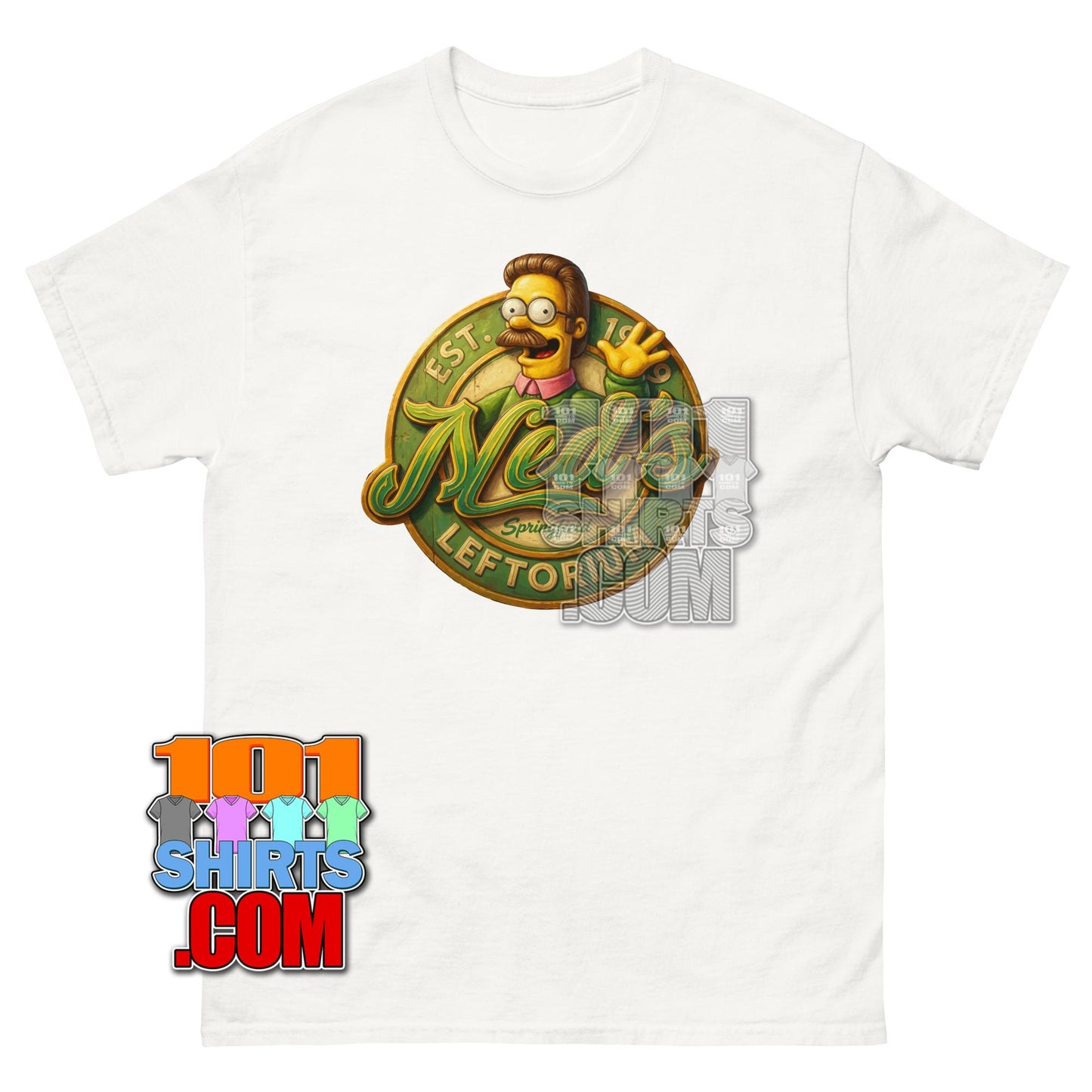 The Simpsons Ned Flanders Leftorium T-Shirt Funny Left Handed Gift Tee