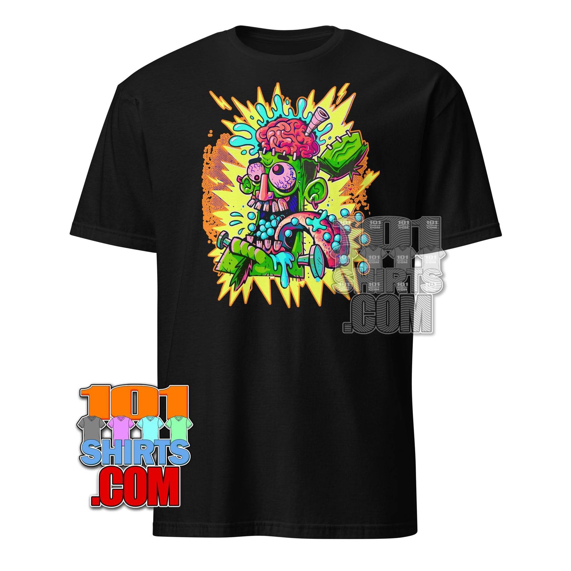 Black cheugy meme t-shirt by 101SHIRTS with colorful abstract brain and monster graphic