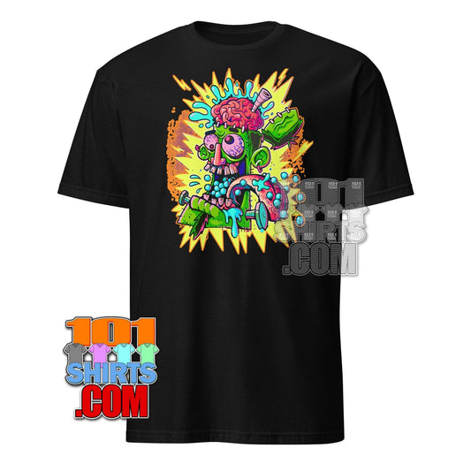 Black cheugy meme t-shirt by 101SHIRTS with colorful abstract brain and monster graphic