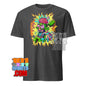 Dark gray cheugy meme t-shirt with colorful cartoon brain and lightning graphic by 101SHIRTS