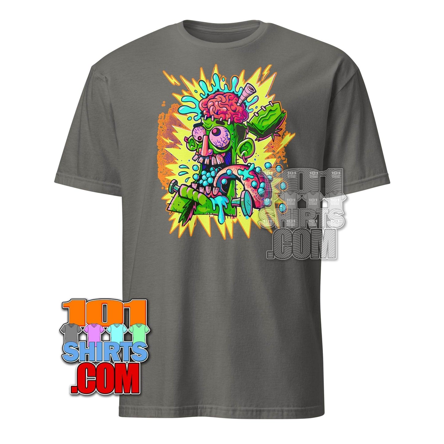 Gray 101SHIRTS cheugy meme t-shirt with colorful quirky brain and creature graphic design