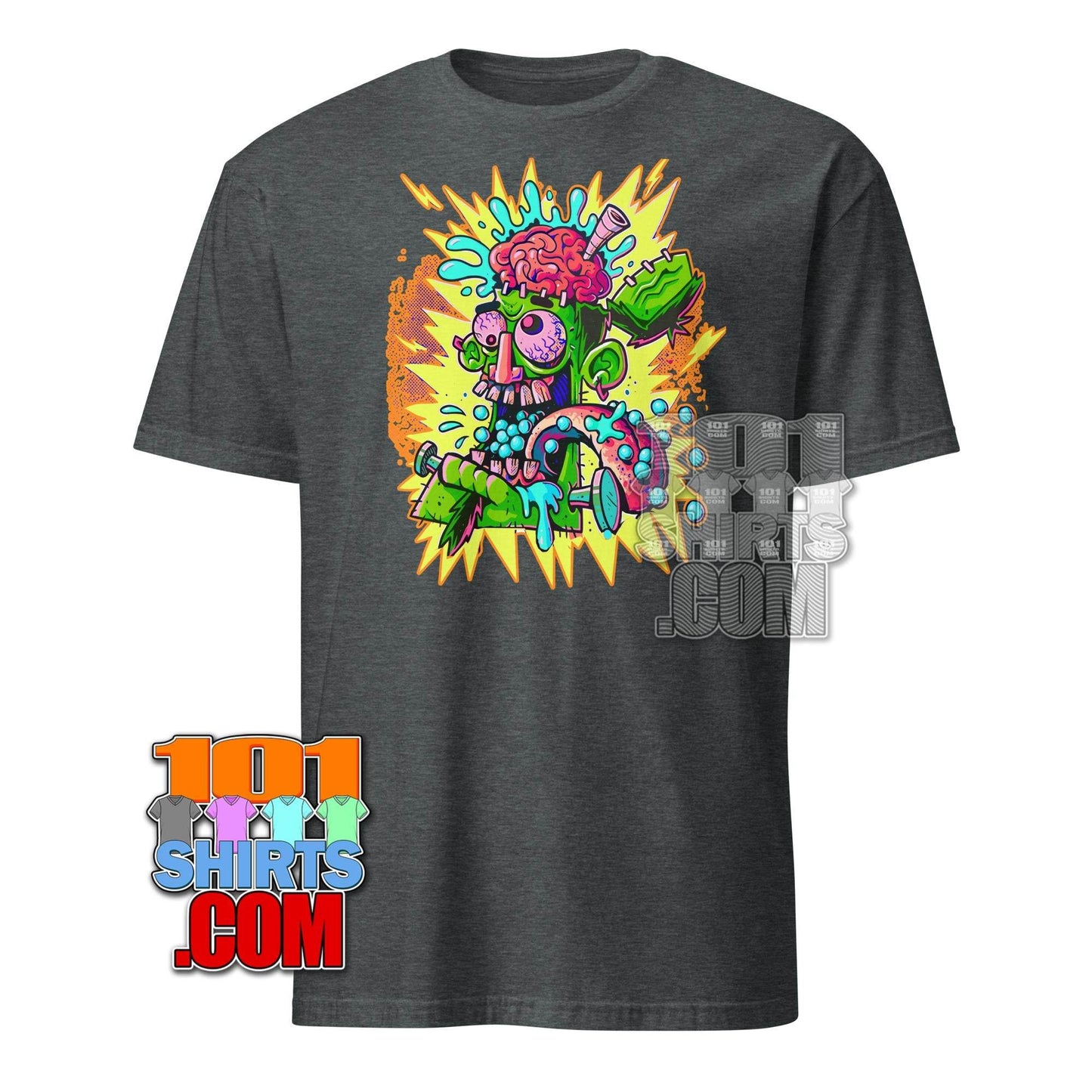 Dark gray cheugy meme t-shirt with colorful zombie cartoon graphic by 101SHIRTS