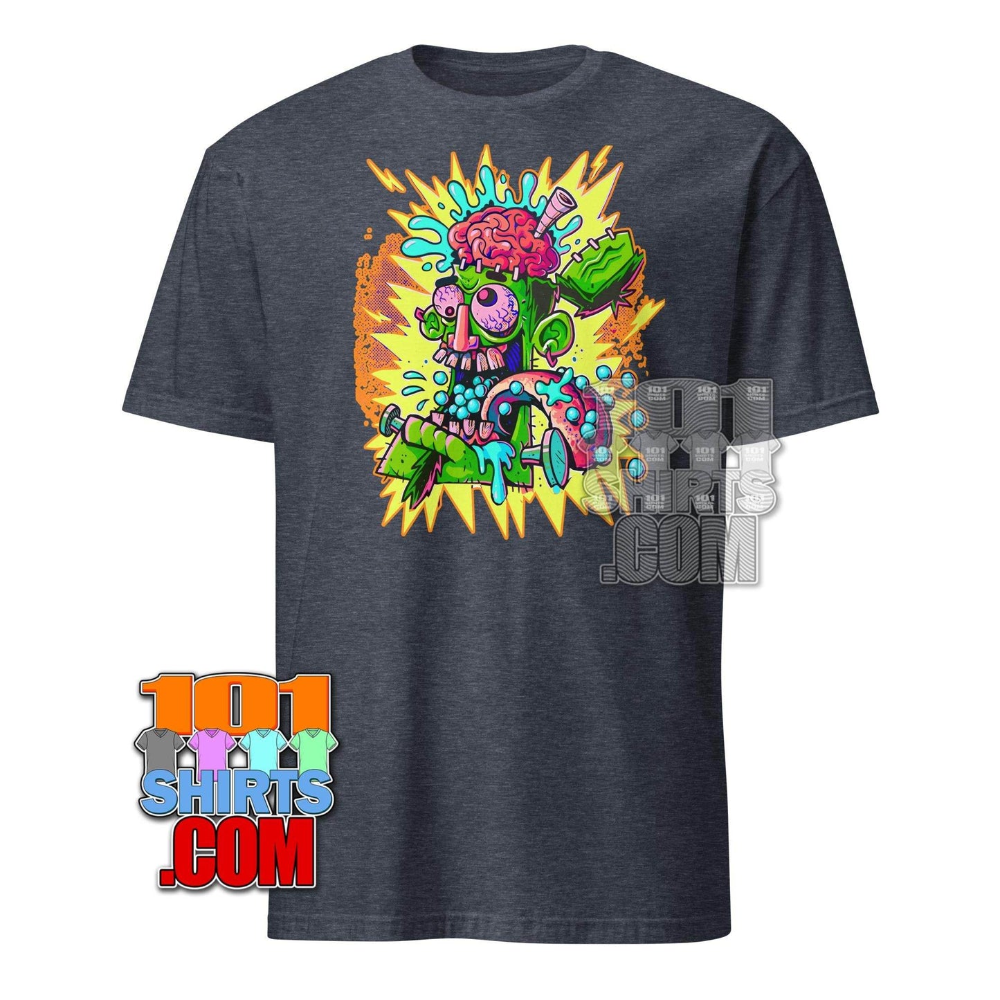 Dark gray cheugy meme t-shirt from 101SHIRTS featuring a colorful cartoon brain and eyes graphic