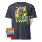 Dark gray cheugy meme t-shirt from 101SHIRTS featuring a colorful cartoon brain and eyes graphic