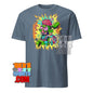 Cheugy meme t-shirt by 101SHIRTS with colorful cartoon zombie brain graphic on blue tee