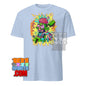 Light blue cheugy meme t-shirt with colorful cartoon brain and skeleton graphic by 101SHIRTS