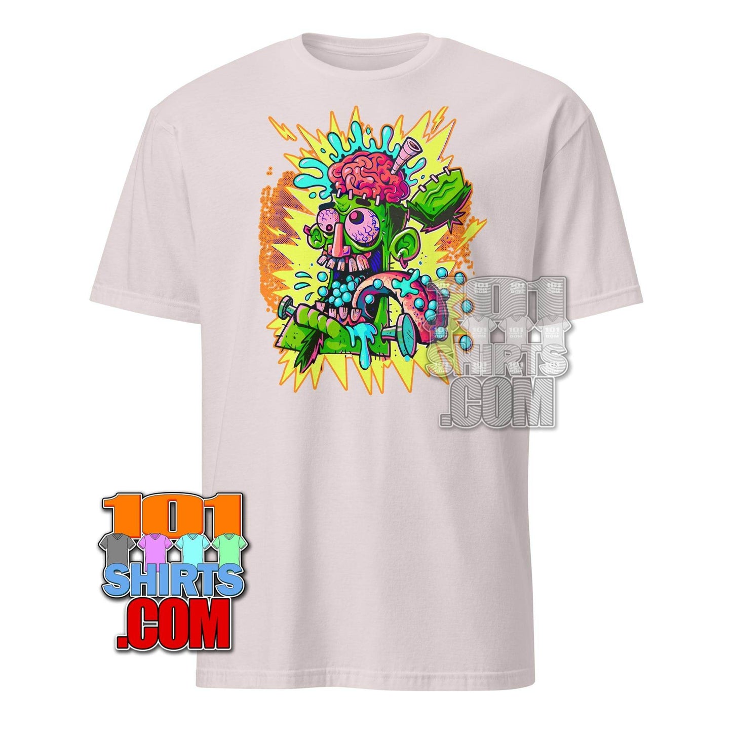 101SHIRTS cheugy meme t-shirt with colorful abstract brain and skeleton graphic on white background