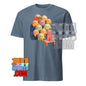 101SHIRTS kawaii character t-shirt with colorful cute cartoon characters sitting and watching TV on blue fabric