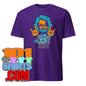 Purple 101SHIRTS funny Einstein t-shirt with colorful cartoon graphic and rock hand gesture
