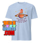 Light blue t-shirt from 101SHIRTS with a planet and sitting person graphic and text no one on earth gets me funny shirts for unique souls