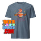 Blue t-shirt from 101SHIRTS with cosmic design and text, ideal funny shirts for unique souls