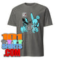 Gray T shirt with turquoise cartoon bunny pair and heart design kinky rabbit adult art shirt by 101SHIRTS