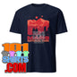 Navy Mars National Park t-shirt featuring a vibrant graphic of mountains and silhouettes