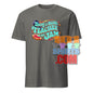 Gray music teacher t-shirt with colorful Being a music teacher is my jam text and vinyl record graphic
