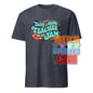 Dark gray music teacher t-shirt with colorful Being a music teacher is my jam graphic by 101SHIRTS
