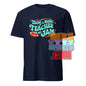 Navy blue music teacher t-shirt with colorful text Being a Music Teacher is My Jam from 101SHIRTS