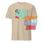 Beige music teacher t-shirt with colorful text design saying Being a music teacher is my jam