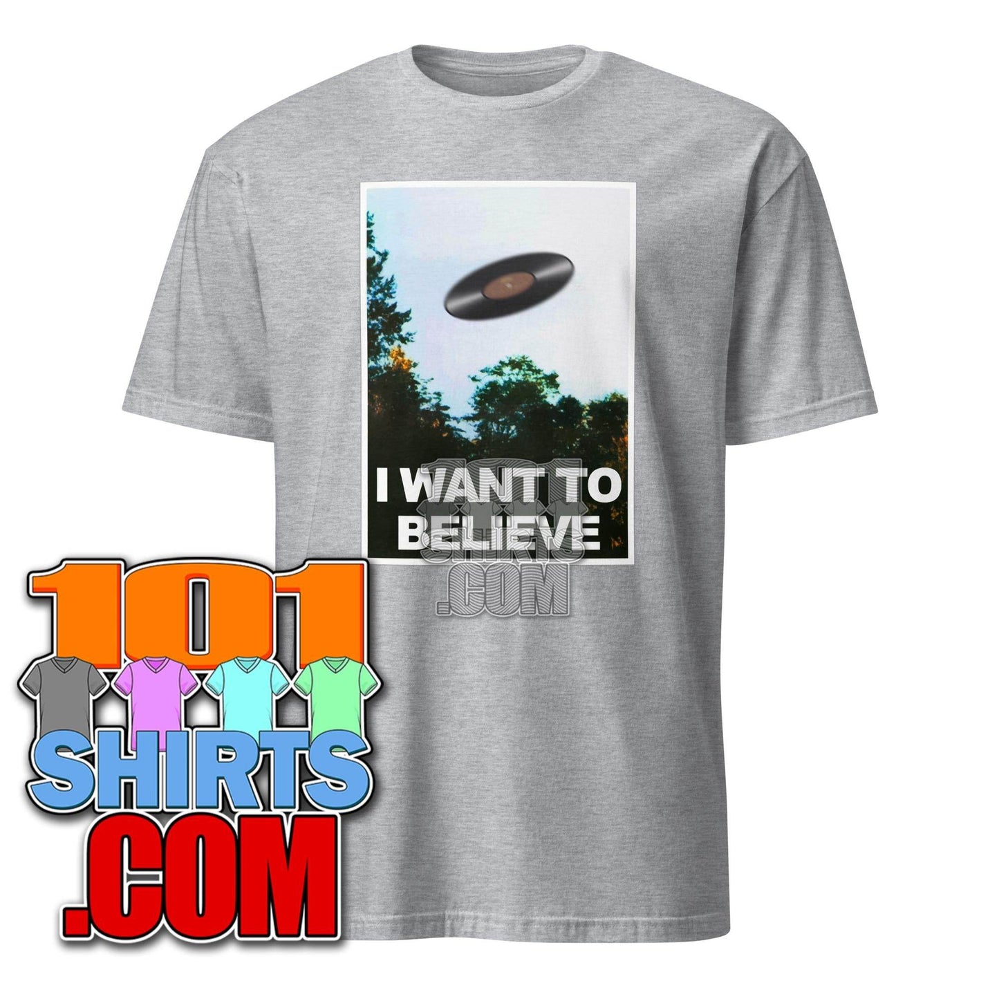 I want to believe Flying Vinyl Music LP X-Files Poster Funny T-Shirt - 101SHIRTS