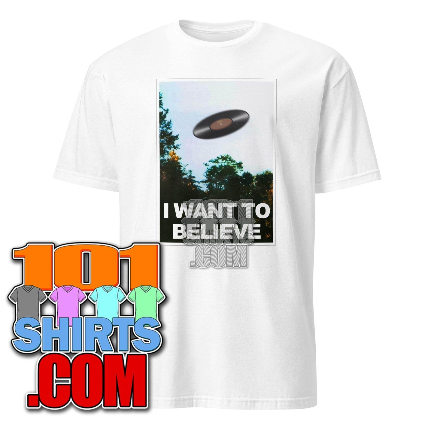 I want to believe Flying Vinyl Music LP X-Files Poster Funny T-Shirt - 101SHIRTS