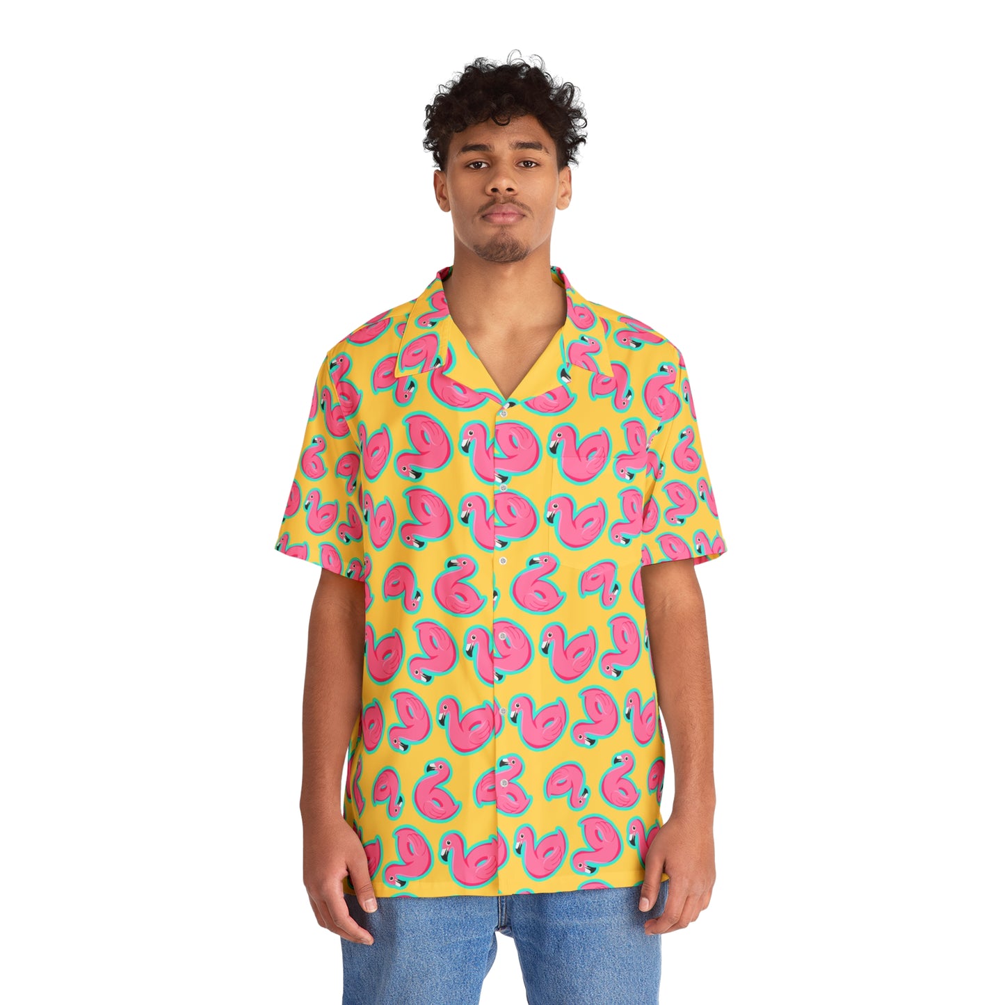Swimming Pool Tropical Flamingo Swimming Tire Party Funny Hawaiian Aloha Shirt