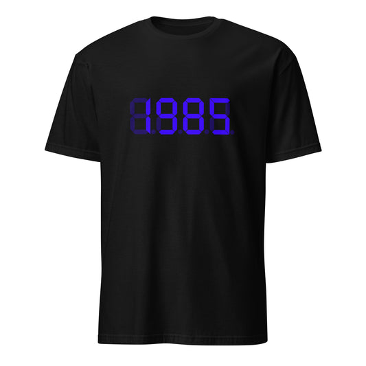 1985 Year inspired by Back To The Future Movie Desk Time Clock Time Machine in Dolorean T-shirt