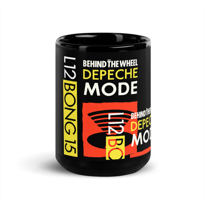 1987 Depeche Mode mug with Behind the Wheel song design in black yellow and red colors