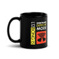 Black 1987 Depeche Mode mug with Behind the Wheel design and colorful graphic print