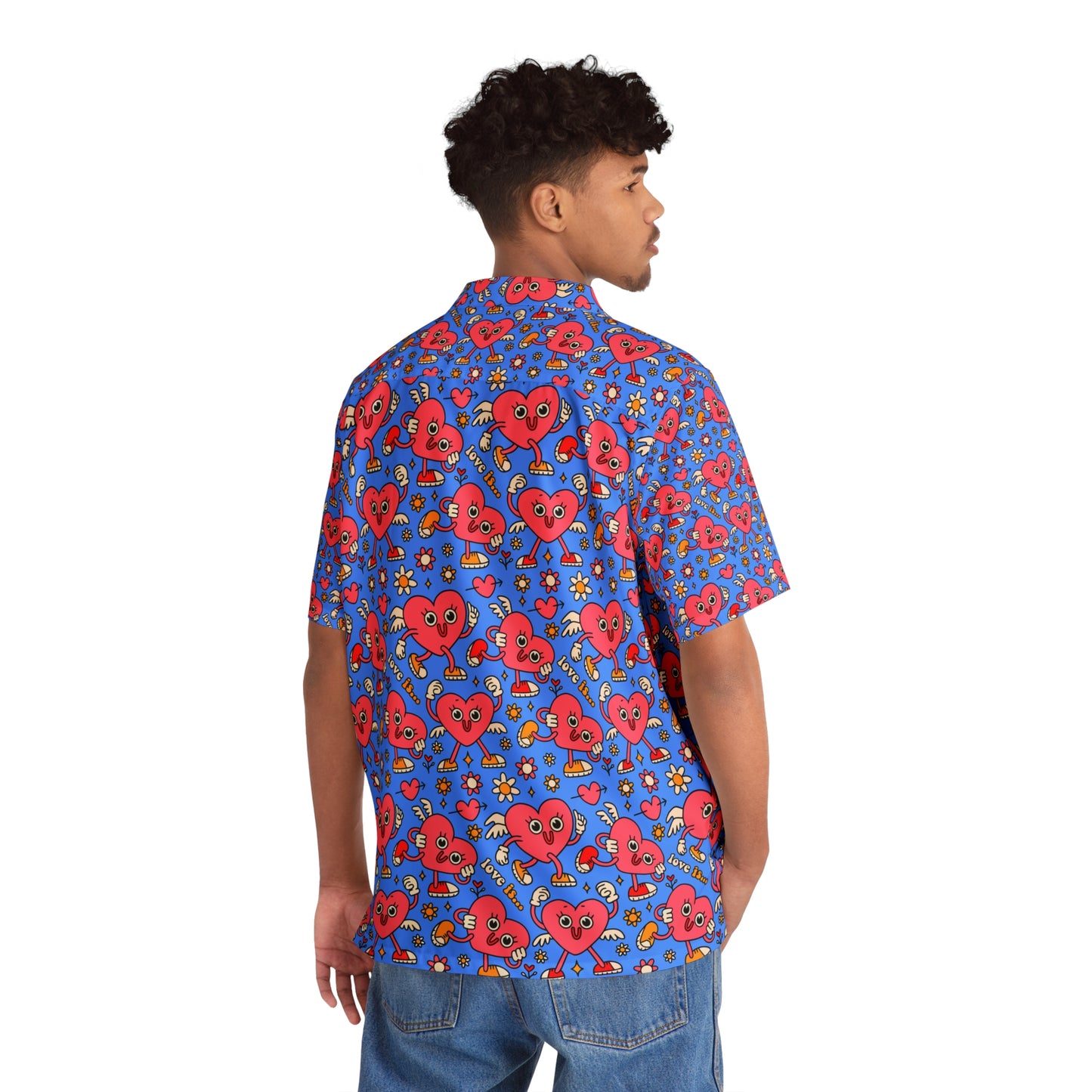 Retro Cartoon Characters Hearts Love Funny Hawaiian Aloha Shirt