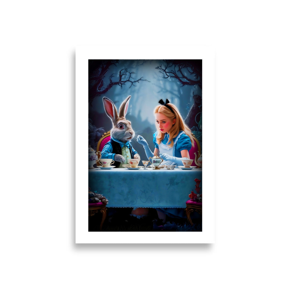 Alice in Wonderland White Rabbit Clock Tea Party Illustration Art Print Poster A1