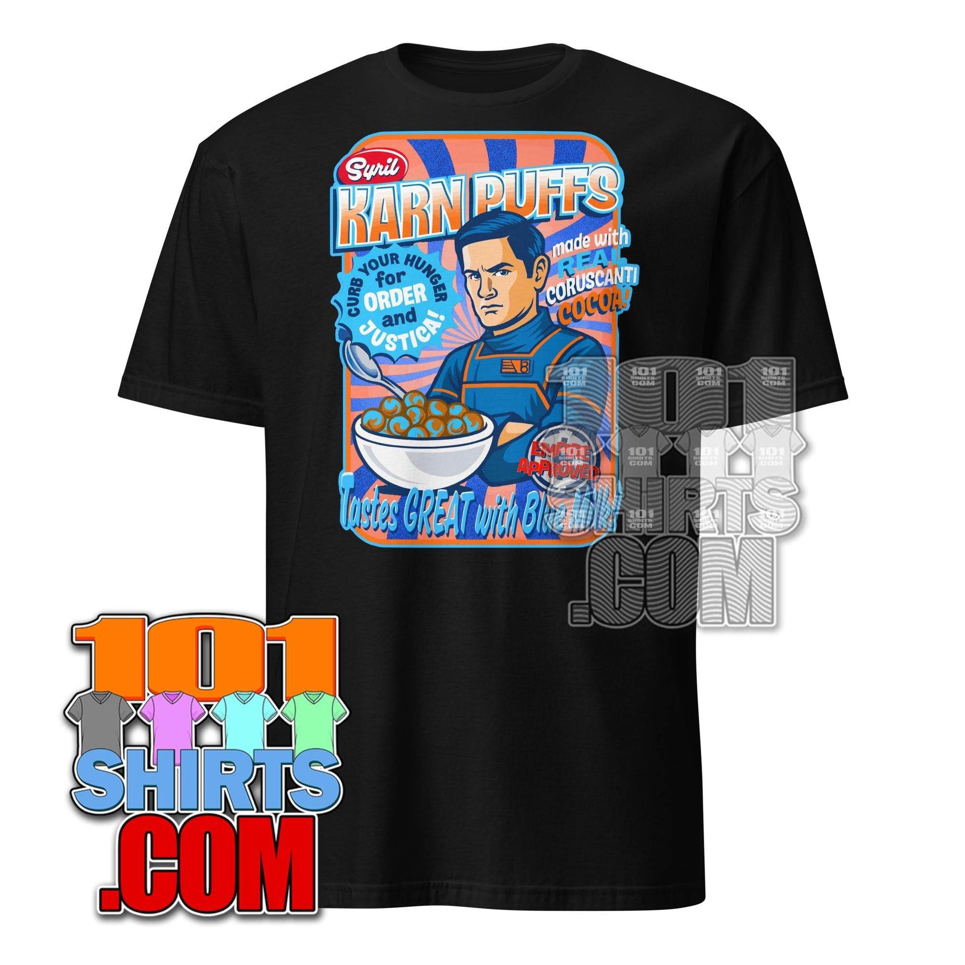 Andor Star Wars TV Series Tee Syril Karn Puffs Blue Milk Cereals Parody T-Shirt - 101SHIRTS
